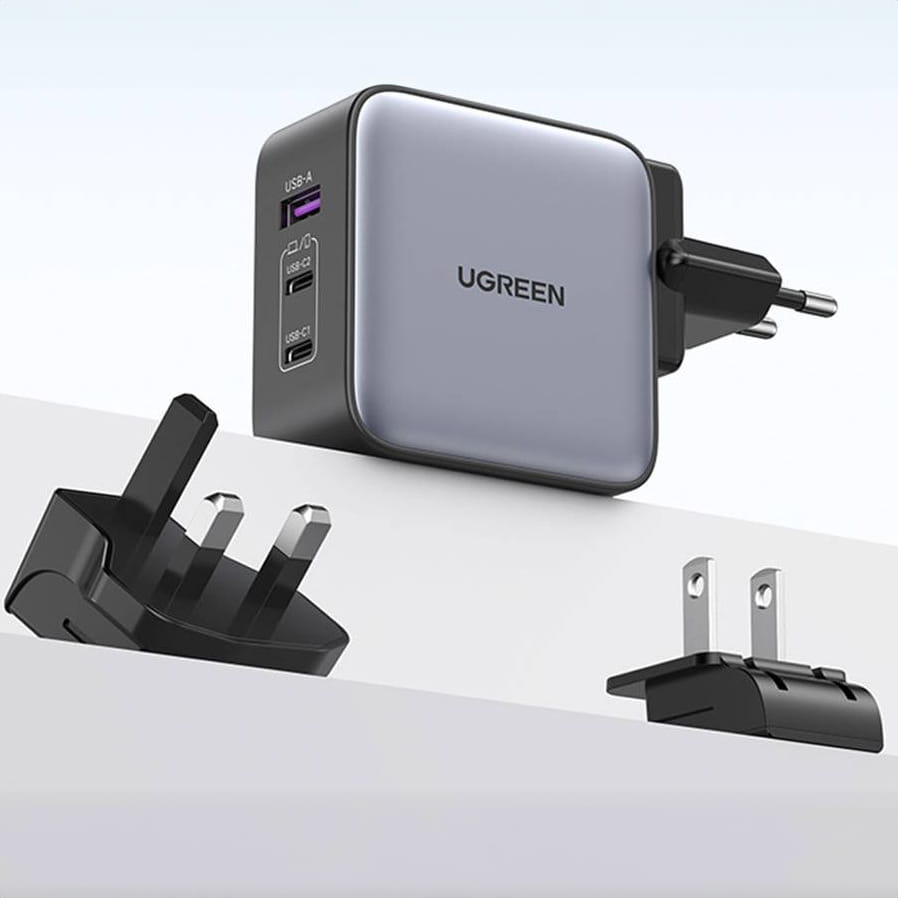 Ladegerät Ugreen Nexode CD296 GaN 65W, 2x USB-C / 1x USB-A, QC/PD/PPS, Schwarz