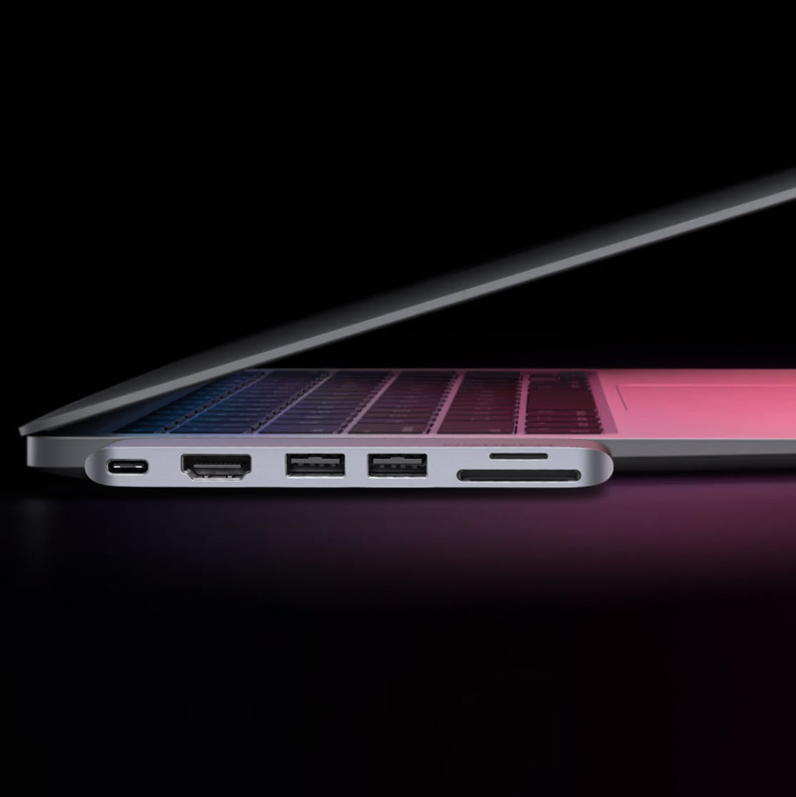 HUB Ugreen MacBook Splitter 2x USB Typ C - USB-C Thunderbolt 3, 2x USB-A 5Gb/s, HDMI 4k30Hz, SD, TF, Silber