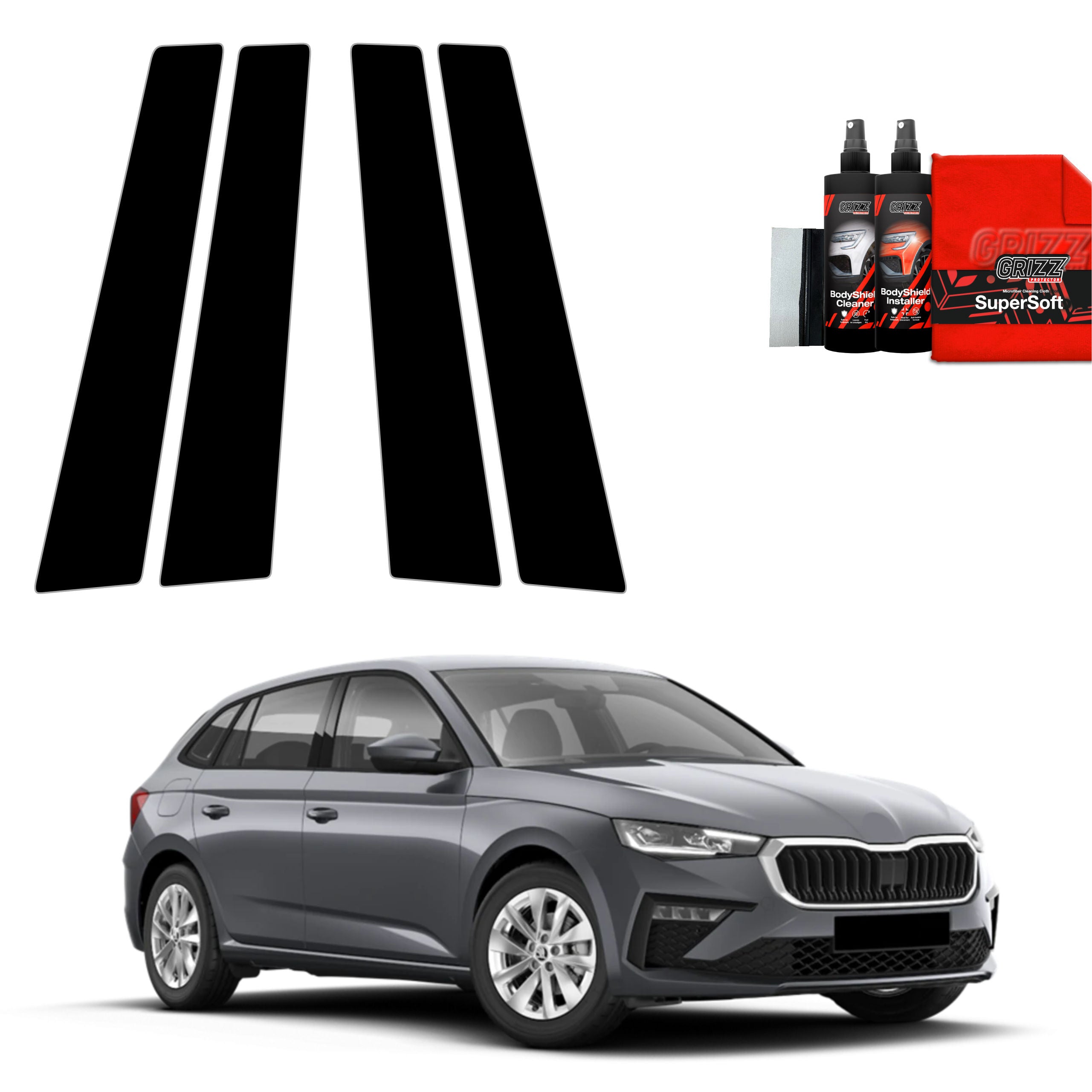 4in1 Schwarze Grizz Protector schutzfolie für B-Säule - Skoda Scala (2023- 2025)