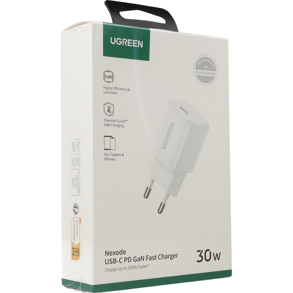 Schnell-Ladegerät GaN, Ugreen Nexode Mini USB-C, QC 4.0, PD 30W, Weiß