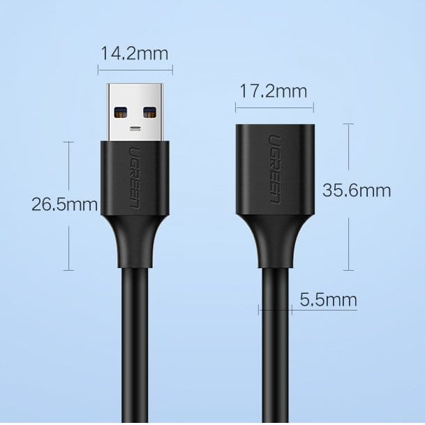 Adapterkabel USB (Buchse) - USB (Stecker), Ugreen US129 3.0, 5 Gbps, 2 m, Schwarz