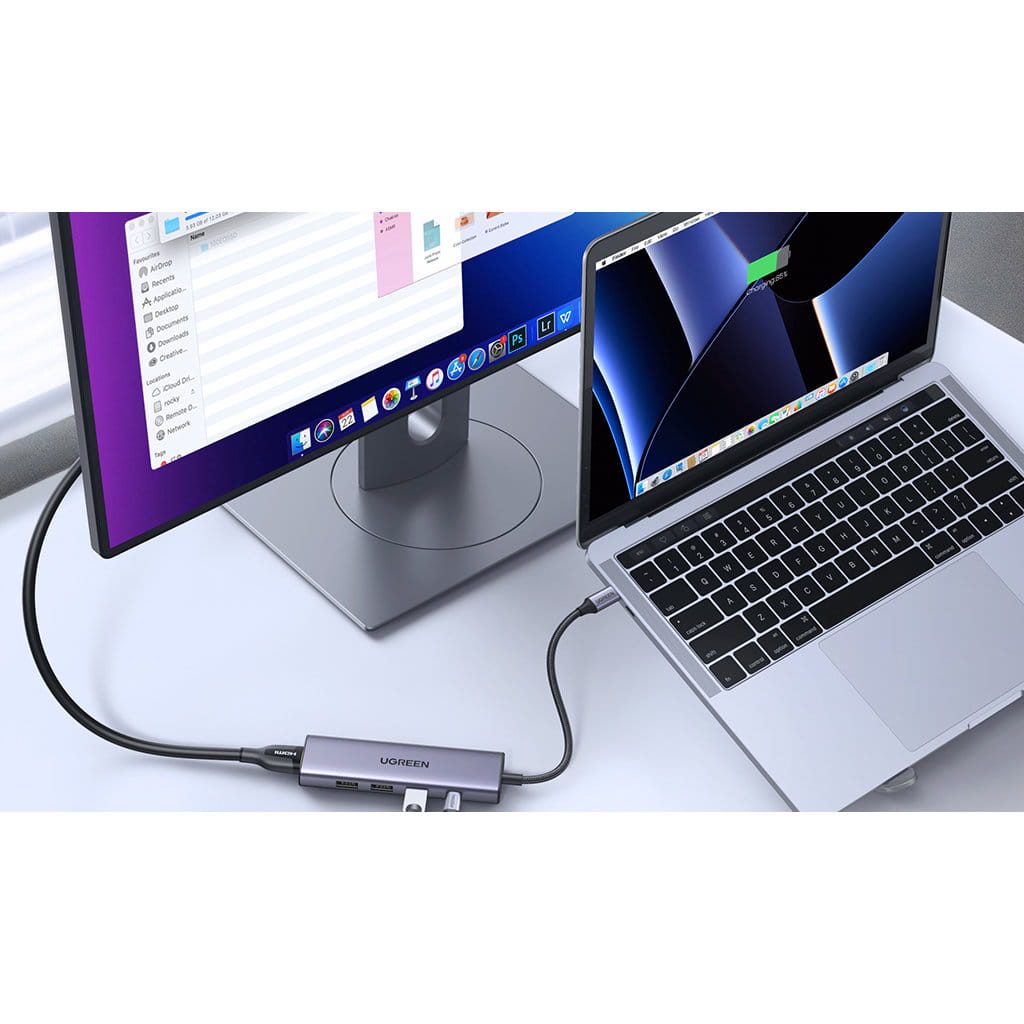 Ugreen 5-in-1 HUB 3x USB 3.2 Gen 1, USB-C, HDMI 4K 30Hz, mit USB-C Stromanschluss, Grau
