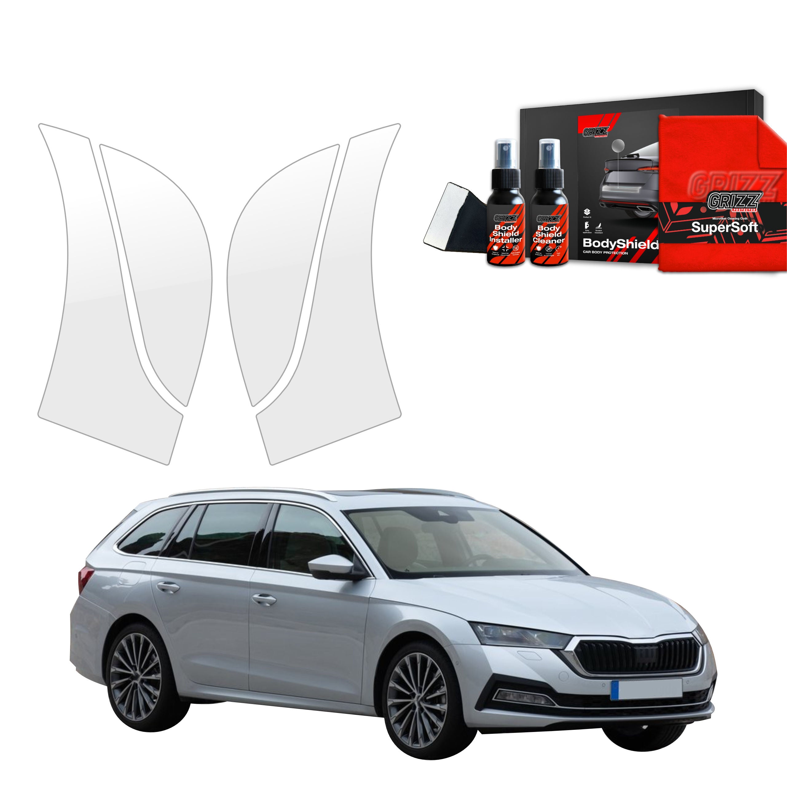 4in1 Schutzfolie Grizz Protector für hinteren & vorderen Seitenschwelle - Skoda Octavia 4 Kombi (2019-2024)