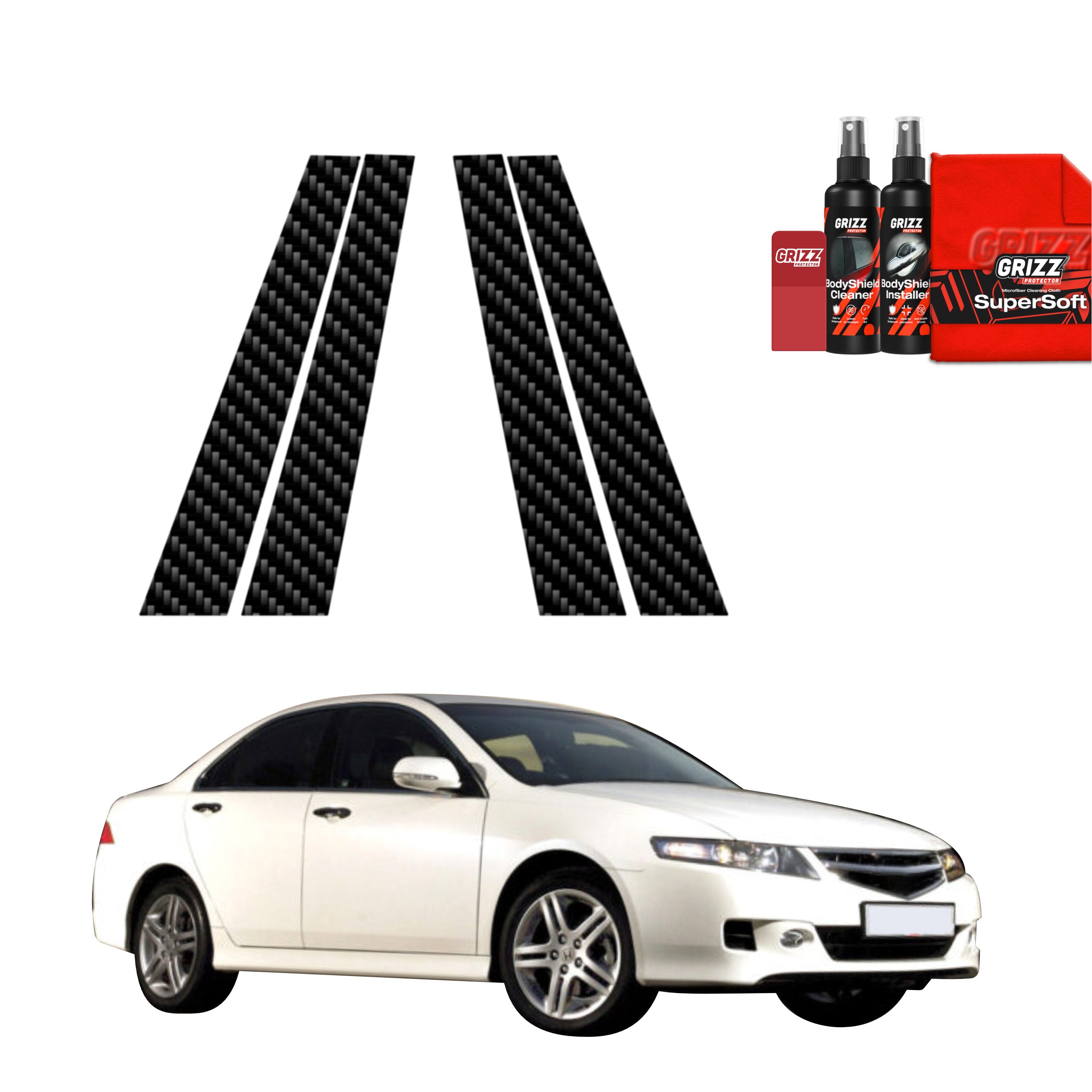 4in1 Kohlenstoff Schutzfolie Grizz Protector für B-Säule - Honda Accord 7 Facelift (2005-2007)
