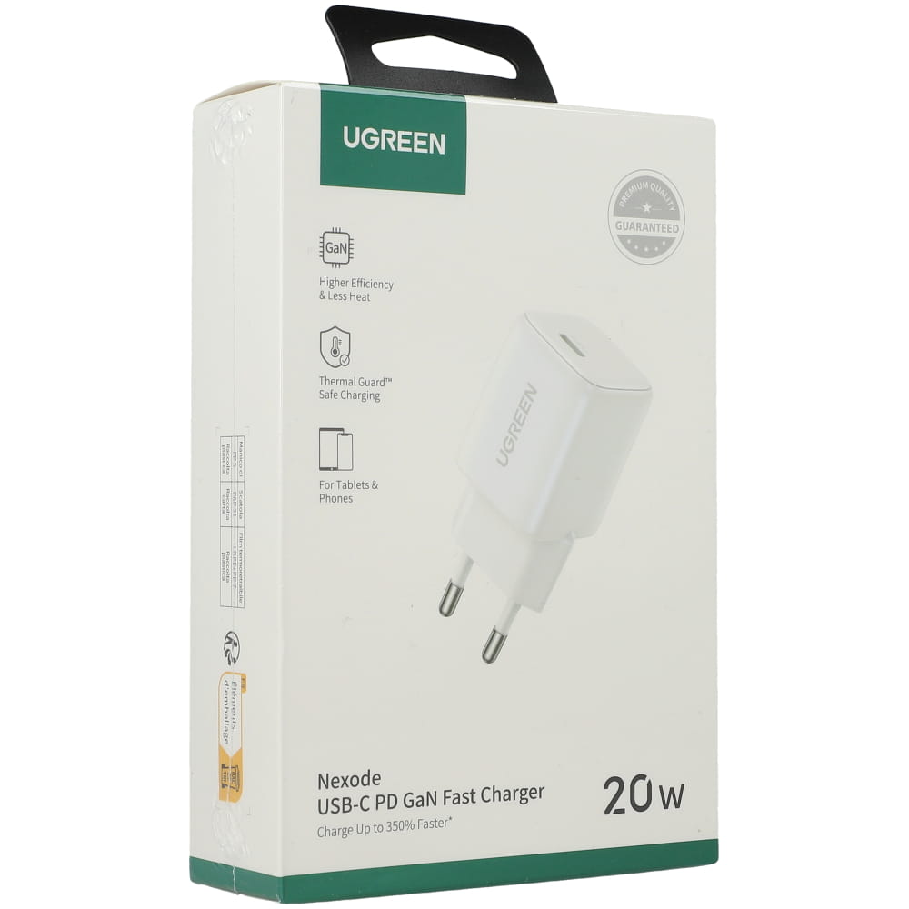 Schnell-Ladegerät GaN, Ugreen Nexode Mini USB-C, QC 4.0, PD 20W, Weiß
