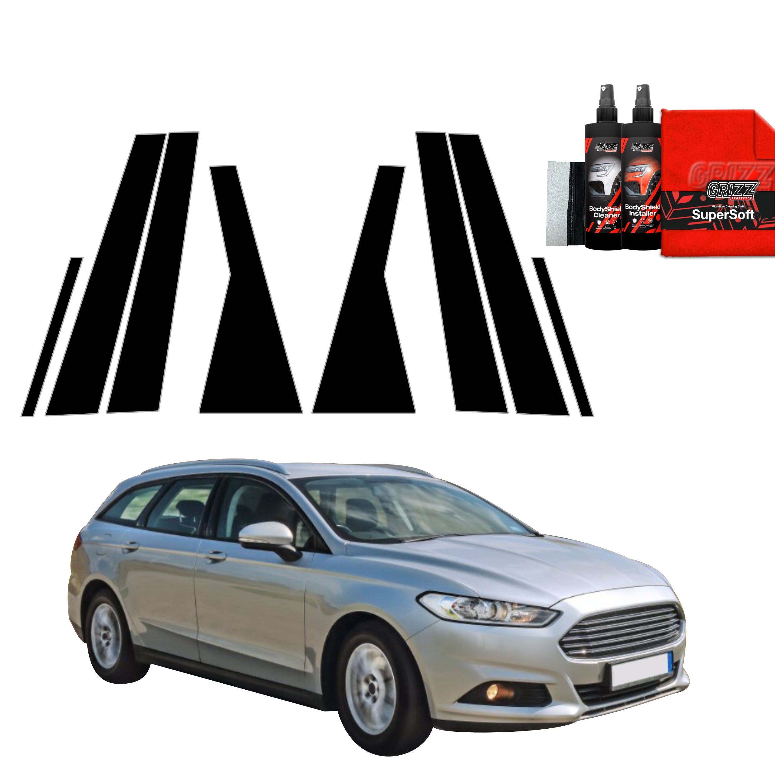 8in1 Schwarze Grizz Protector schutzfolie für B-C-Säule - Ford Mondeo Mk5 Kombi (2014-2019)