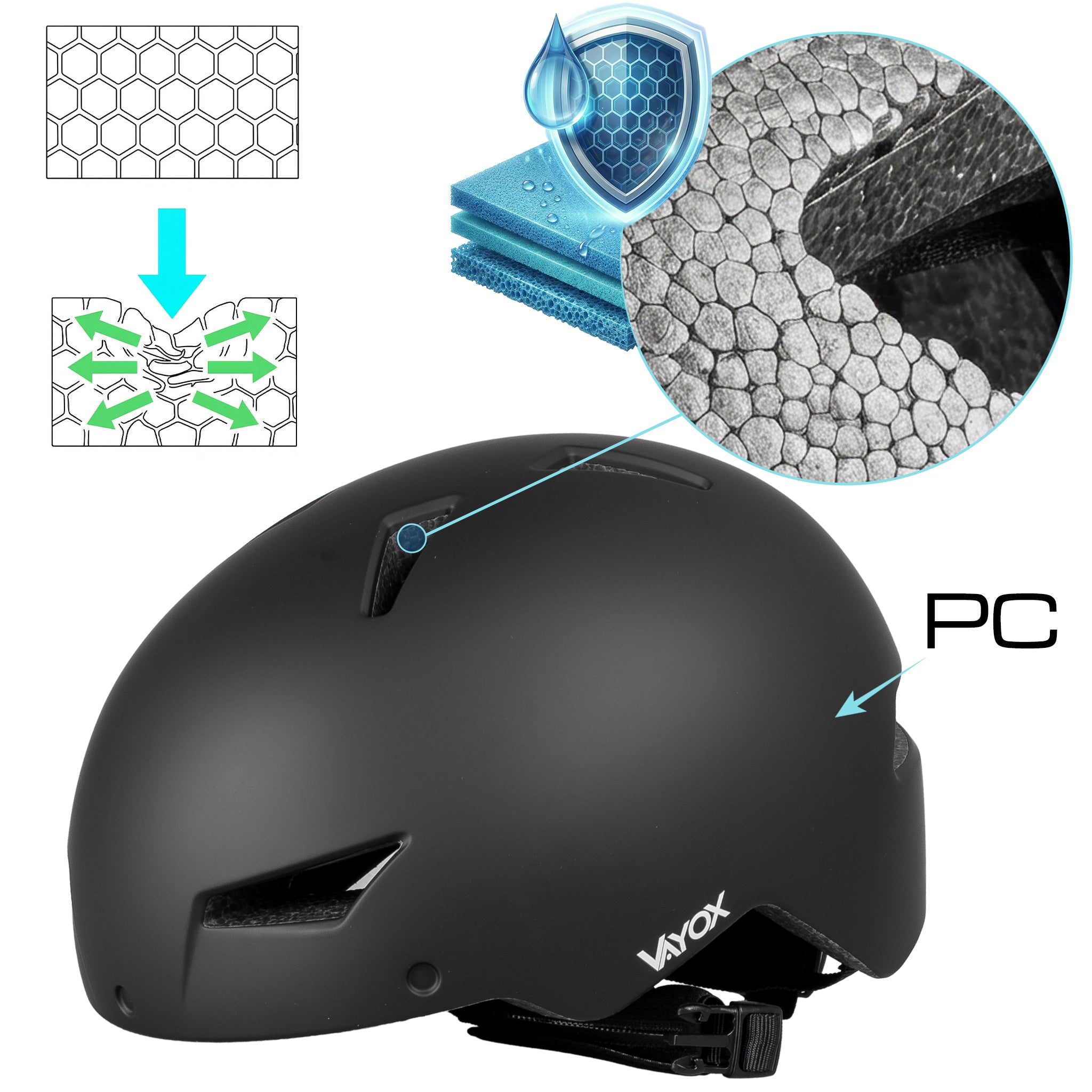 Fahrradhelm mit LED-Licht, Vayox Street VA0423BMM 55-58 cm, Schwarz