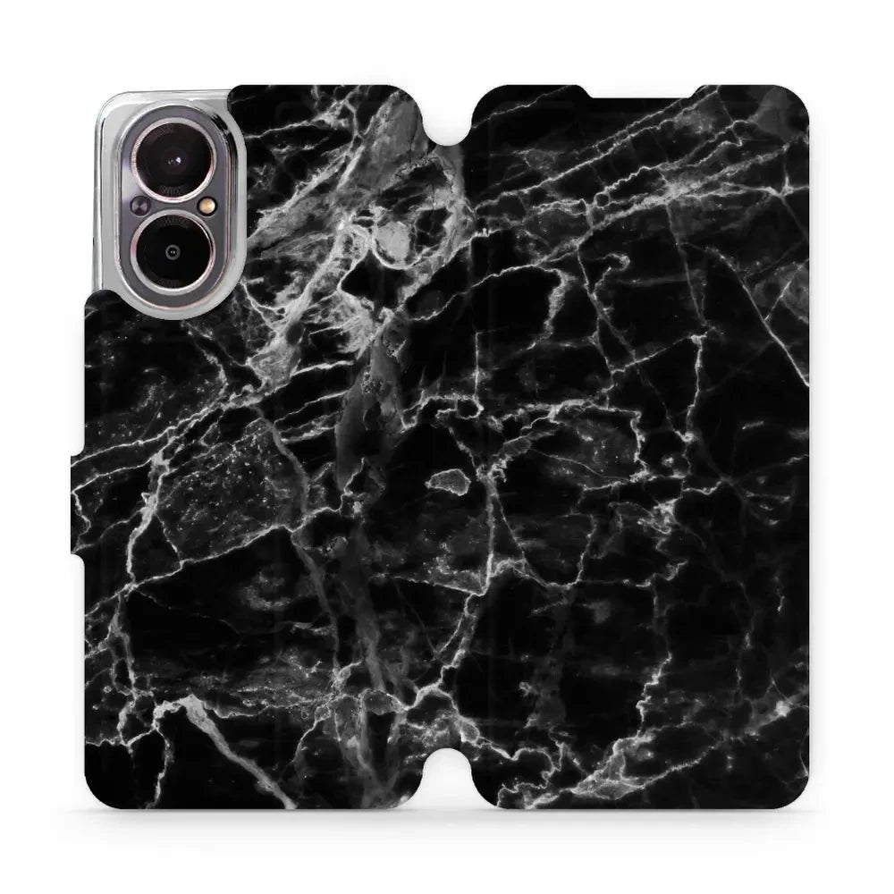 Handyhülle mit klappe für Realme C67 4G, Mobiwear Book, Schwarzer Marmor