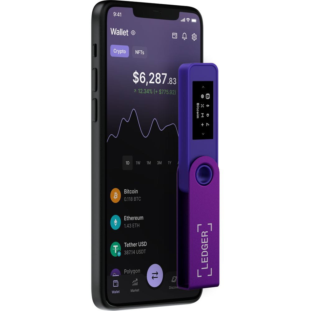Kryptowährungs-Wallet und NFT Ledger Nano S Plus, Violett/Violett