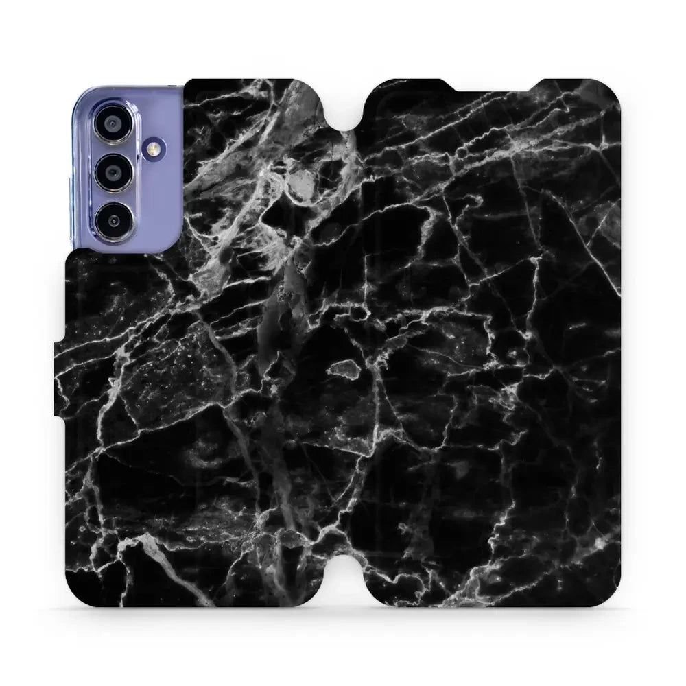 Handyhülle mit klappe für Galaxy A15 4G, Mobiwear Book, Schwarzer Marmor