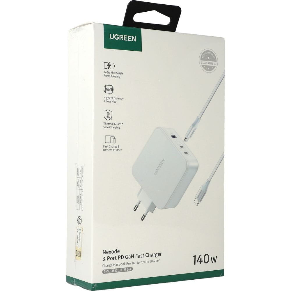 Ladegerät Ugreen Nexode CD289 GaN 140W, 2x USB-C / 1x USB-A, QC/PD/PPS, Weiß