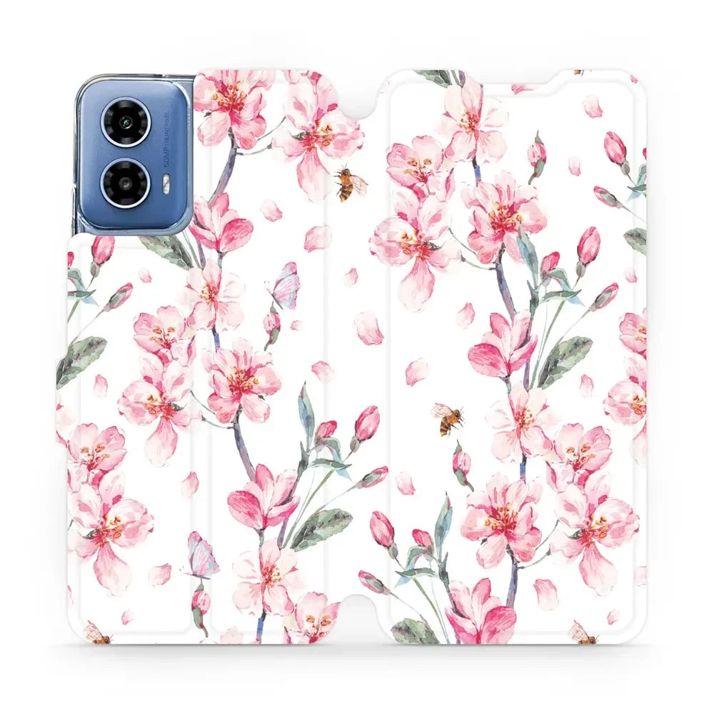Handyhülle mit klappe für Motorola Moto G34 5G, Mobiwear Book, Rosa Frühling