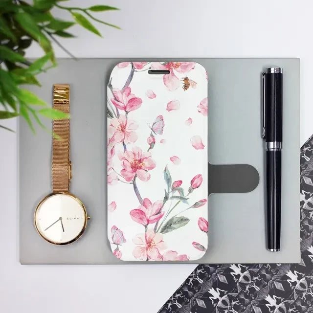 Handyhülle mit klappe für Motorola Moto G34 5G, Mobiwear Book, Rosa Frühling