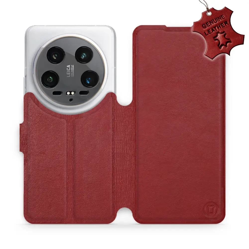 Echtleder Handyhülle für Xiaomi 14 Ultra, Mobiwear Leather, Dunkelrot