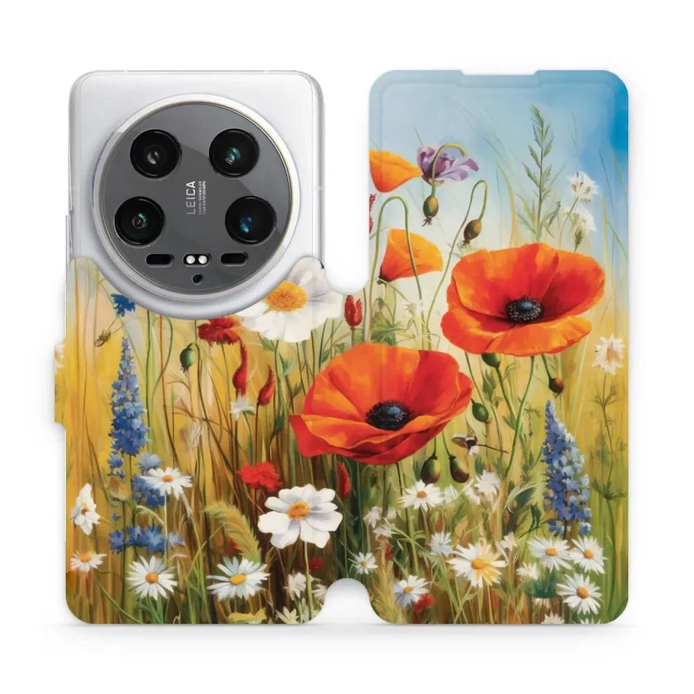 Handyhülle mit klappe für Xiaomi 14 Ultra, Mobiwear Book, Wiesenblumen