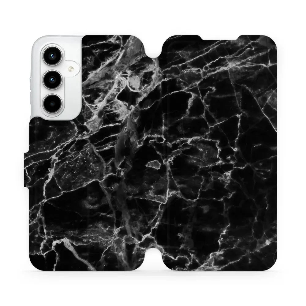 Handyhülle mit klappe für Galaxy A35 5G, Mobiwear Book, Schwarzer Marmor