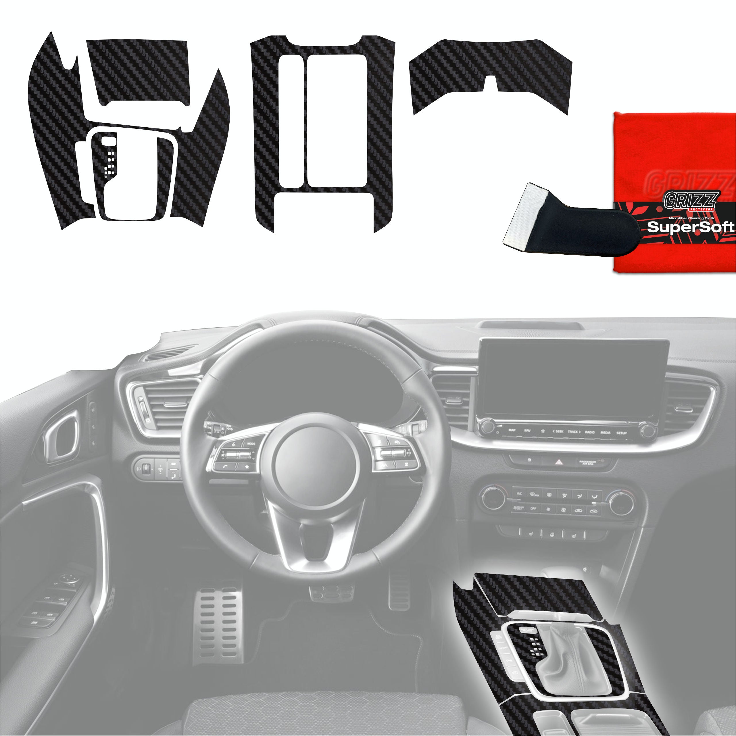 5in1 Schutzfolien Grizz Protector für Mittelkonsole - Kia Ceed (2018-2025) Carbon Optik Matt Antifingerprint