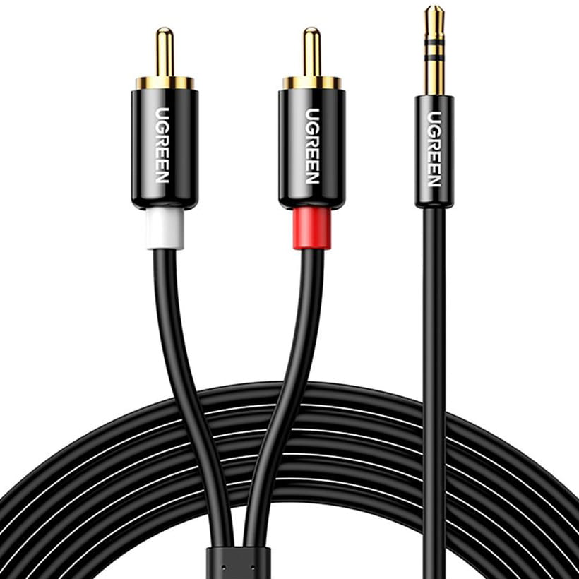 Audiokabel Ugreen 3,5 mm mini jack (männlich), 2x RCA, 5 m, Schwarz