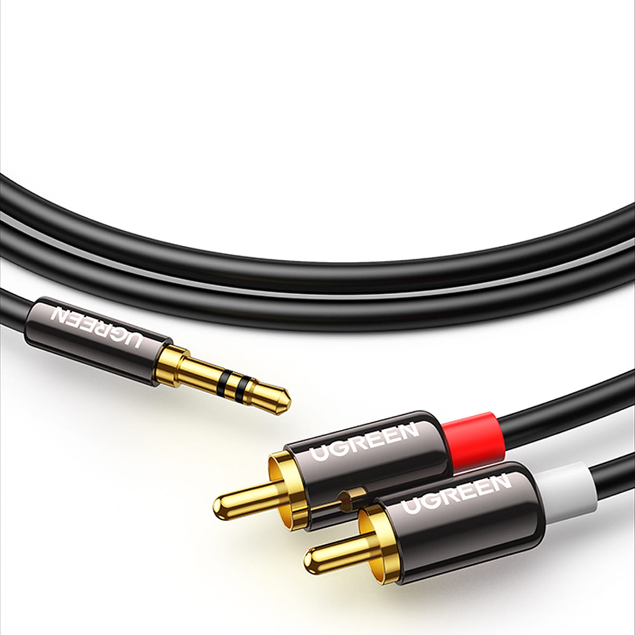 Audiokabel Ugreen 3,5 mm mini jack (männlich), 2x RCA, 5 m, Schwarz