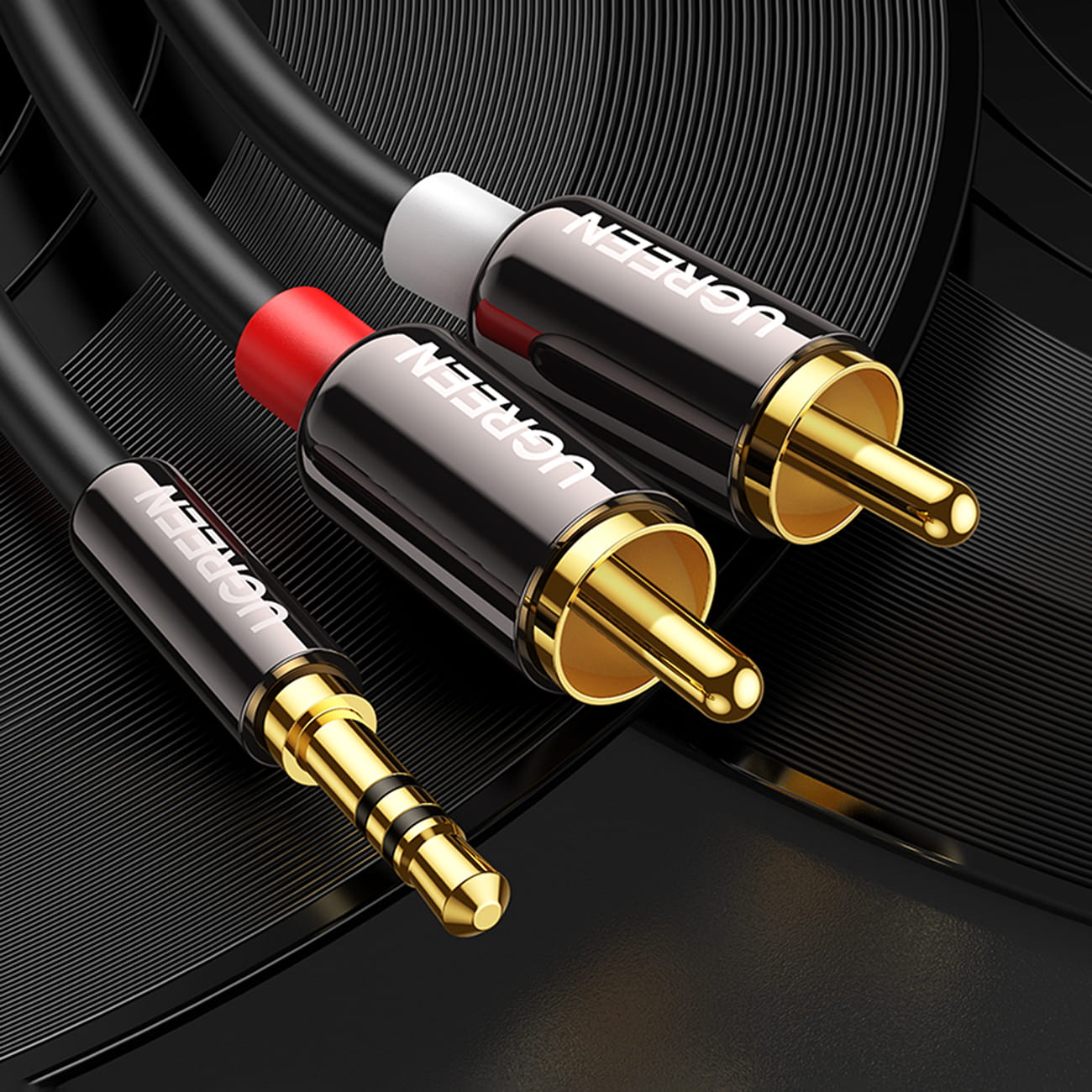 Audiokabel Ugreen 3,5 mm mini jack (männlich), 2x RCA, 5 m, Schwarz