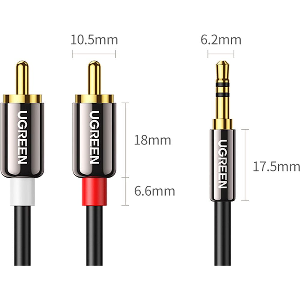 Audiokabel Ugreen 3,5 mm mini jack (männlich), 2x RCA, 5 m, Schwarz
