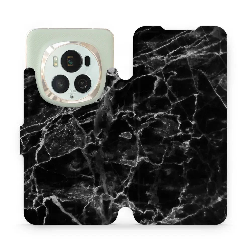 Handyhülle mit klappe für Honor Magic6 Pro, Mobiwear Book, Schwarzer Marmor