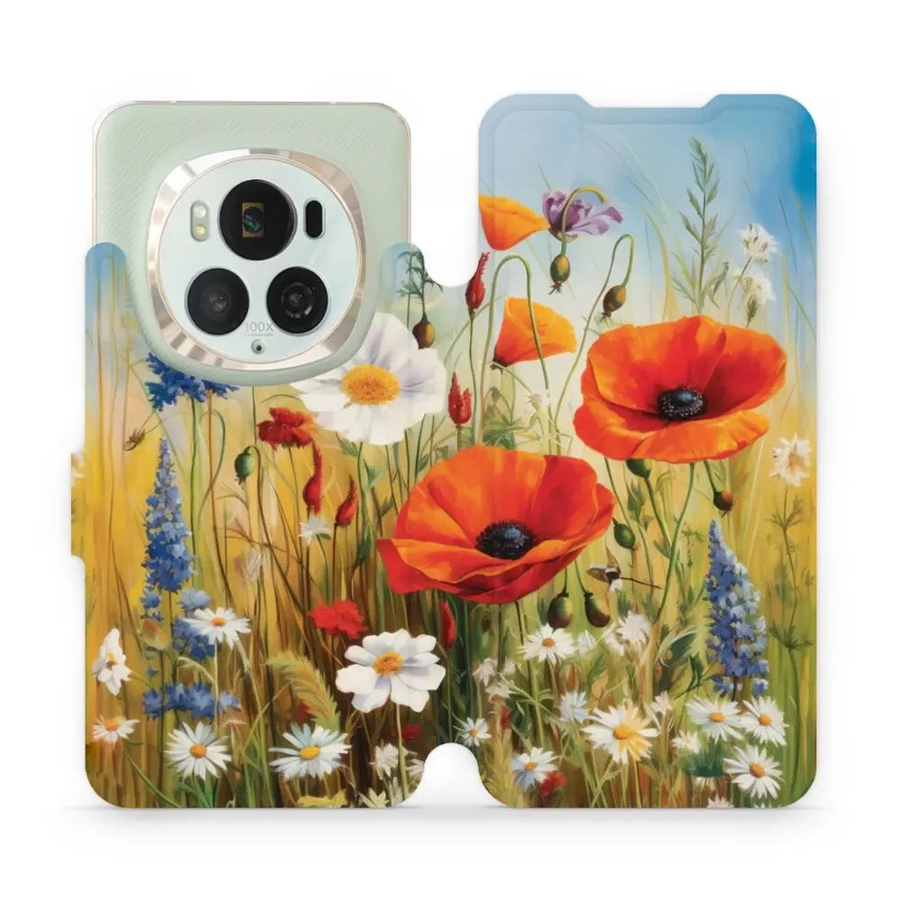 Handyhülle mit klappe für Honor Magic6 Pro, Mobiwear Book, Wiesenblumen