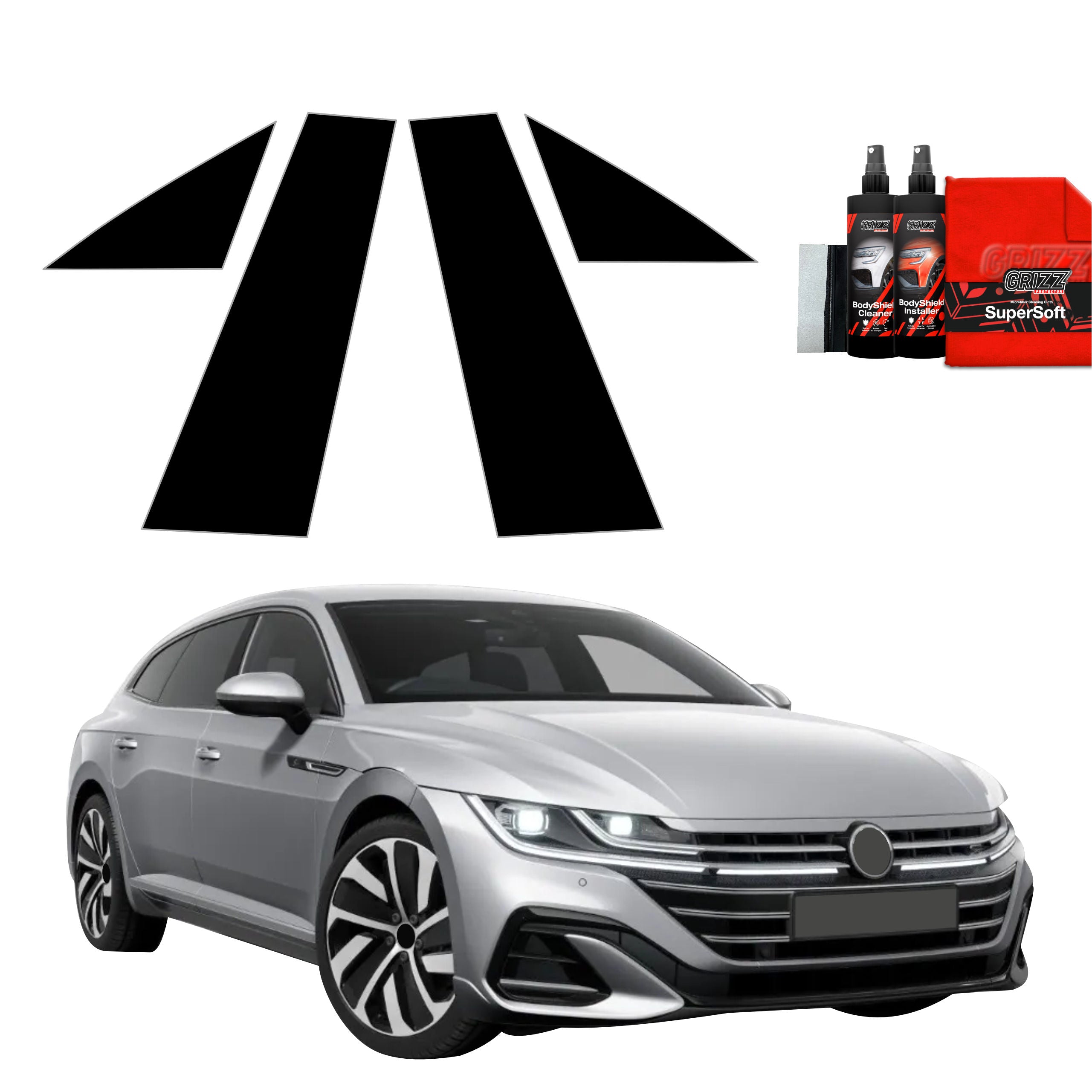 4in1 Schwarze Grizz Protector schutzfolie für A-B-Säule - Volkswagen VW Arteon (2024-2025)