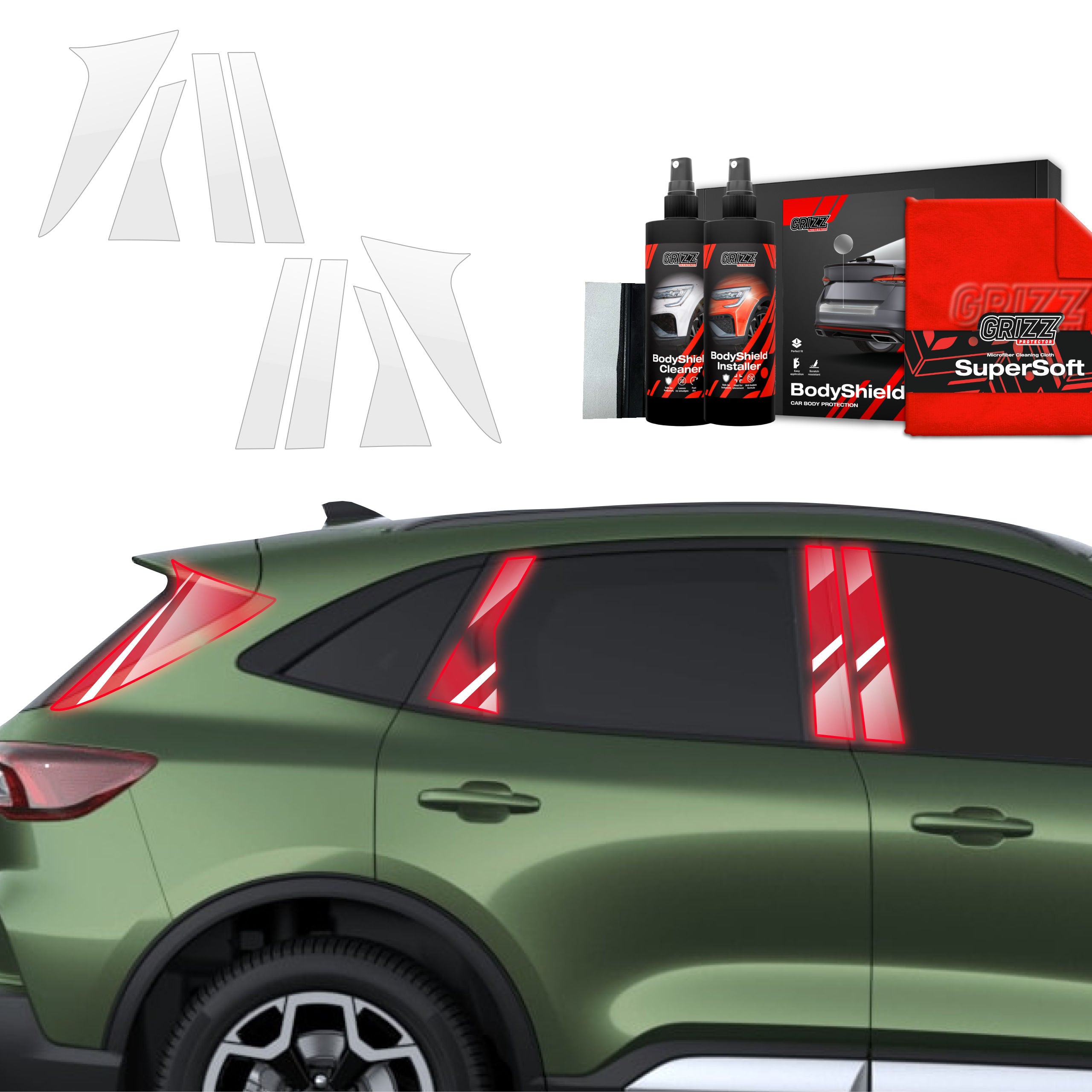 8in1 Schutzfolie Grizz Protector für B-C-Säule - Ford Kuga Active Facelift (2024-2026)
