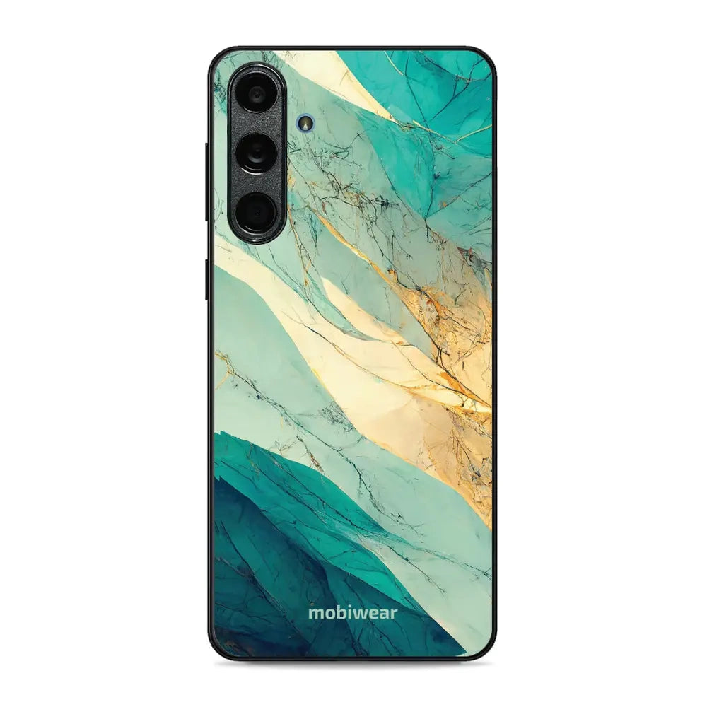 Handyhülle für Galaxy M55 5G, Mobiwear Glossy Case, Türkis-Marmor