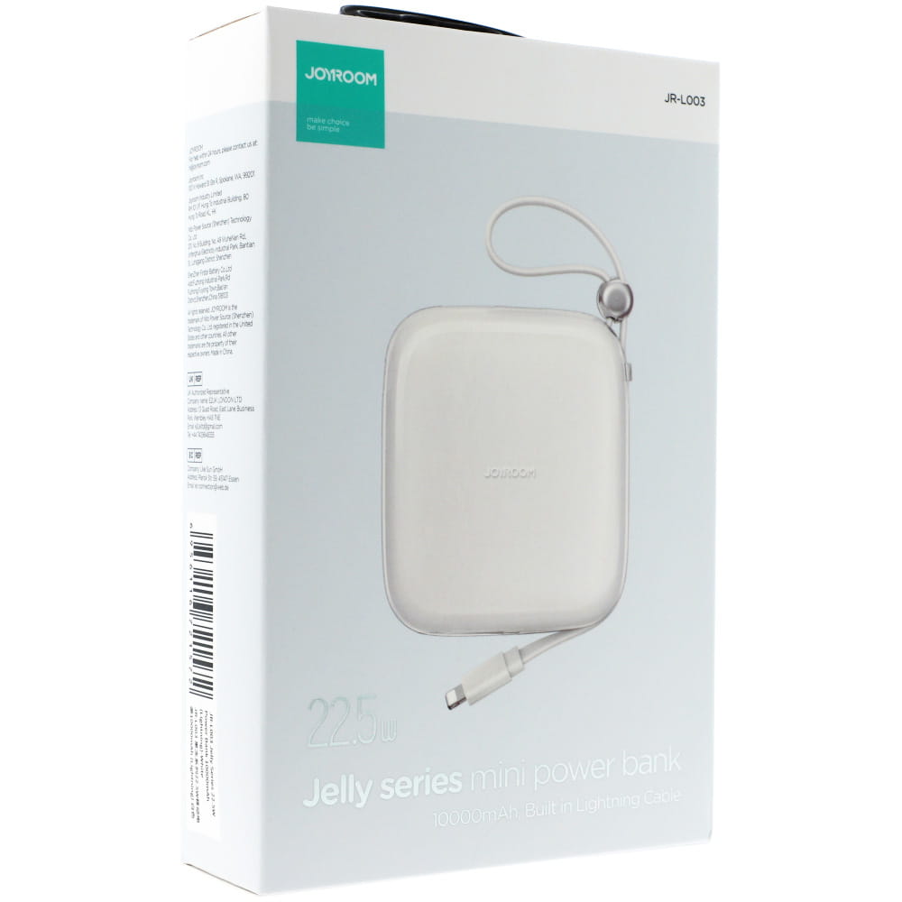 Powerbank USB-C/USB-A, Joyroom Jelly Series, 10000mAh, 22.5W mit Lightning Kabel, Weiß