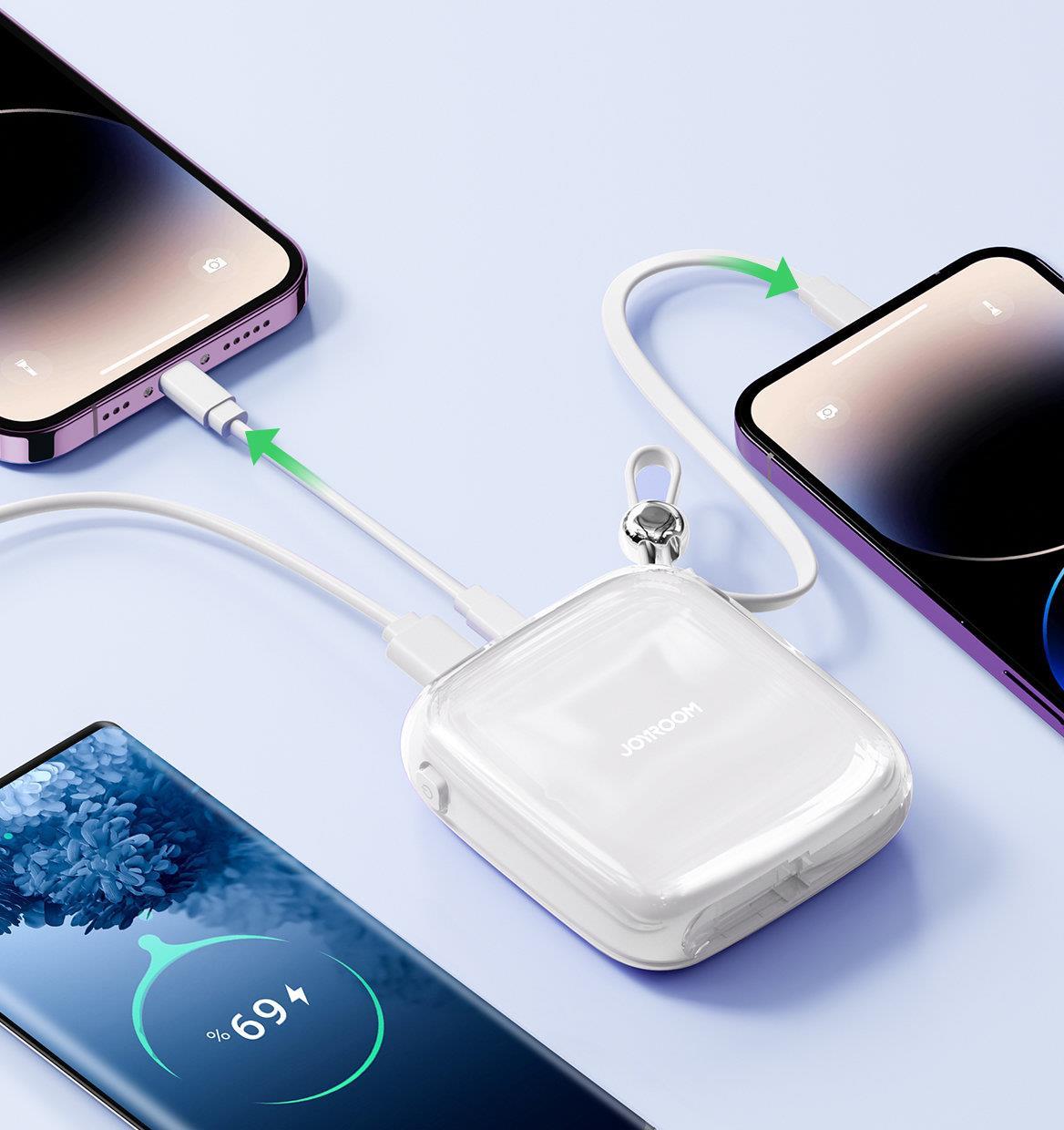 Powerbank USB-C/USB-A, Joyroom Jelly Series, 10000mAh, 22.5W mit Lightning Kabel, Weiß