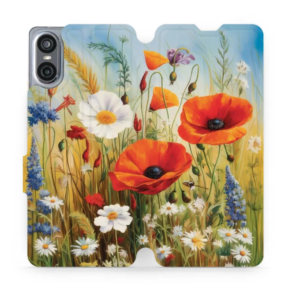 Handyhülle mit klappe für Sony Xperia 10 VI, Mobiwear Book, Wiesenblumen