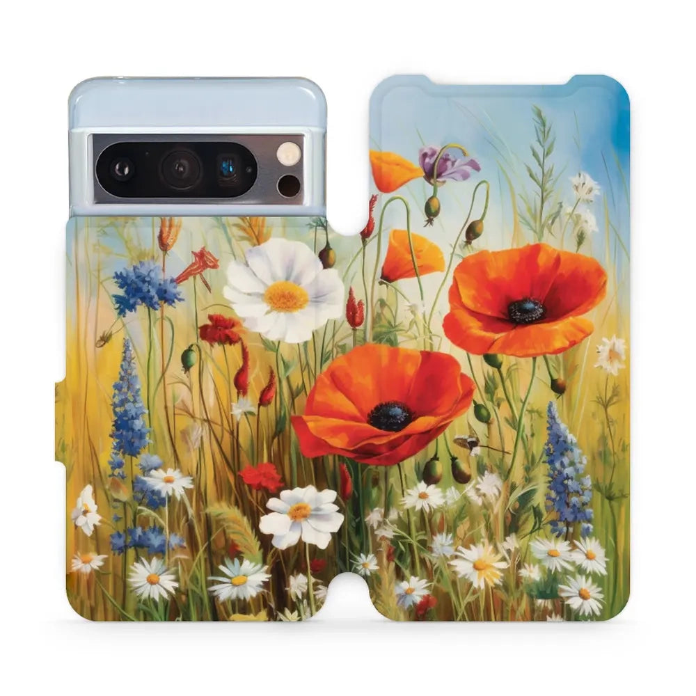 Handyhülle mit klappe für Google Pixel 8 Pro, Mobiwear Book, Wiesenblumen