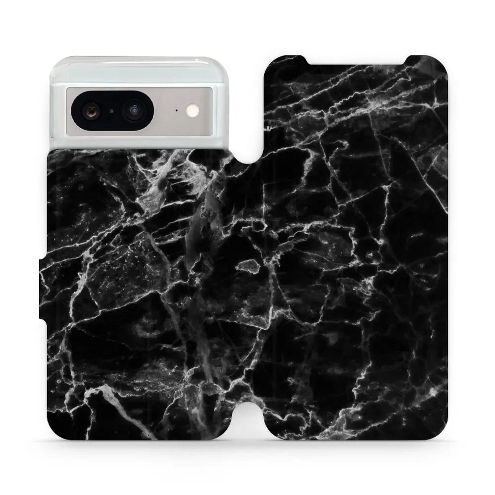 Handyhülle mit klappe für Google Pixel 8, Mobiwear Book, Schwarzer Marmor