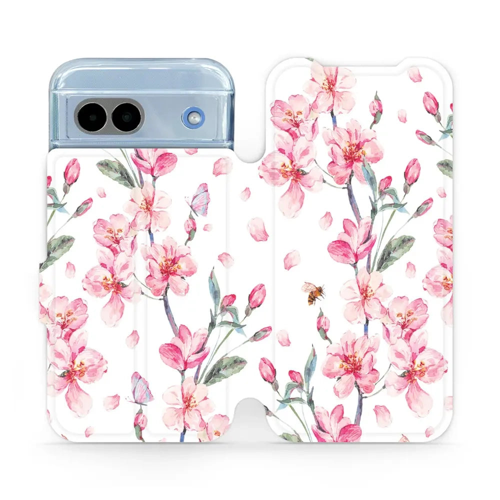 Handyhülle mit klappe für Google Pixel 8a, Mobiwear Book, Rosa Frühling