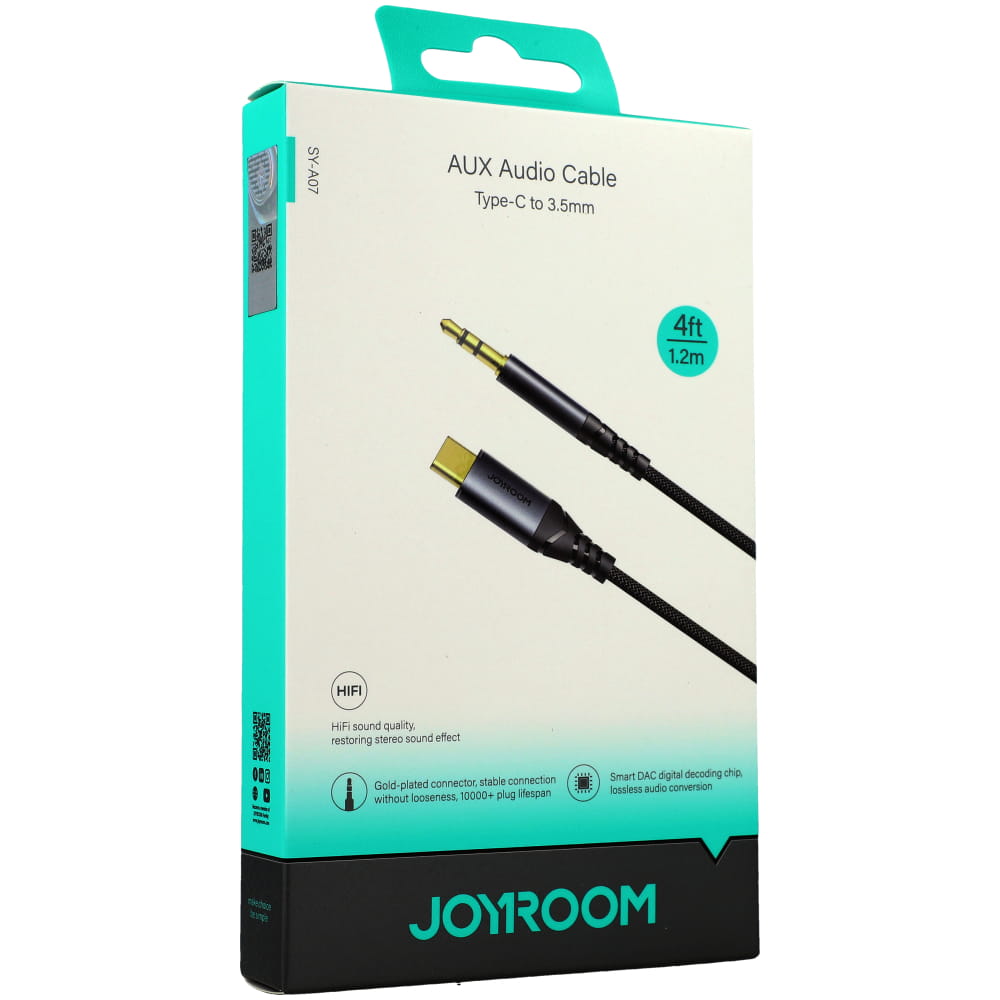Audiokabel Mini-jack AUX 3,5 mm zu USB-C, Joyroom SY-A07, 1,2m, Schwarz