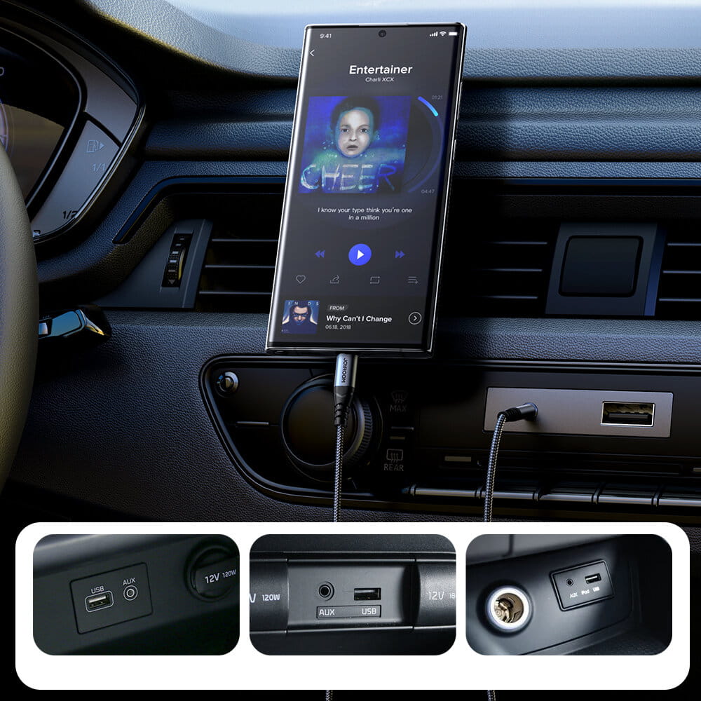 Audiokabel Mini-jack AUX 3,5 mm zu USB-C, Joyroom SY-A07, 1,2m, Schwarz