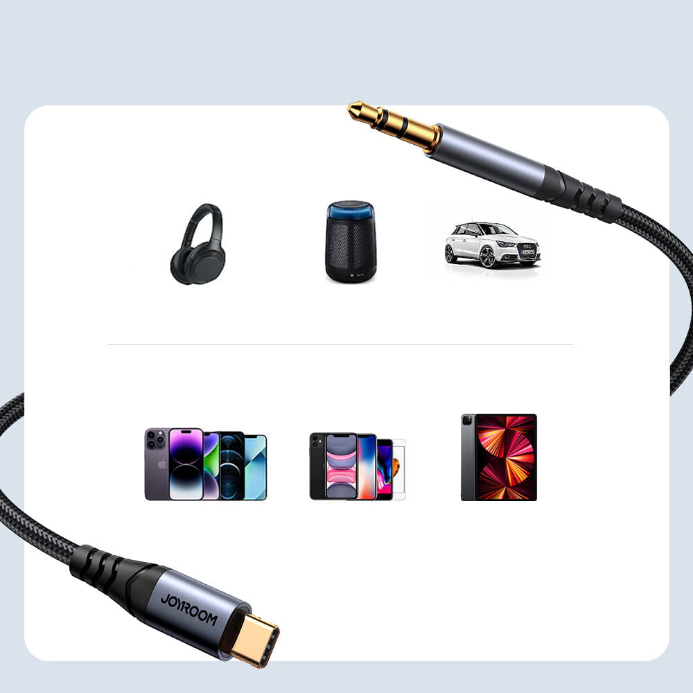 Audiokabel Mini-jack AUX 3,5 mm zu USB-C, Joyroom SY-A07, 1,2m, Schwarz