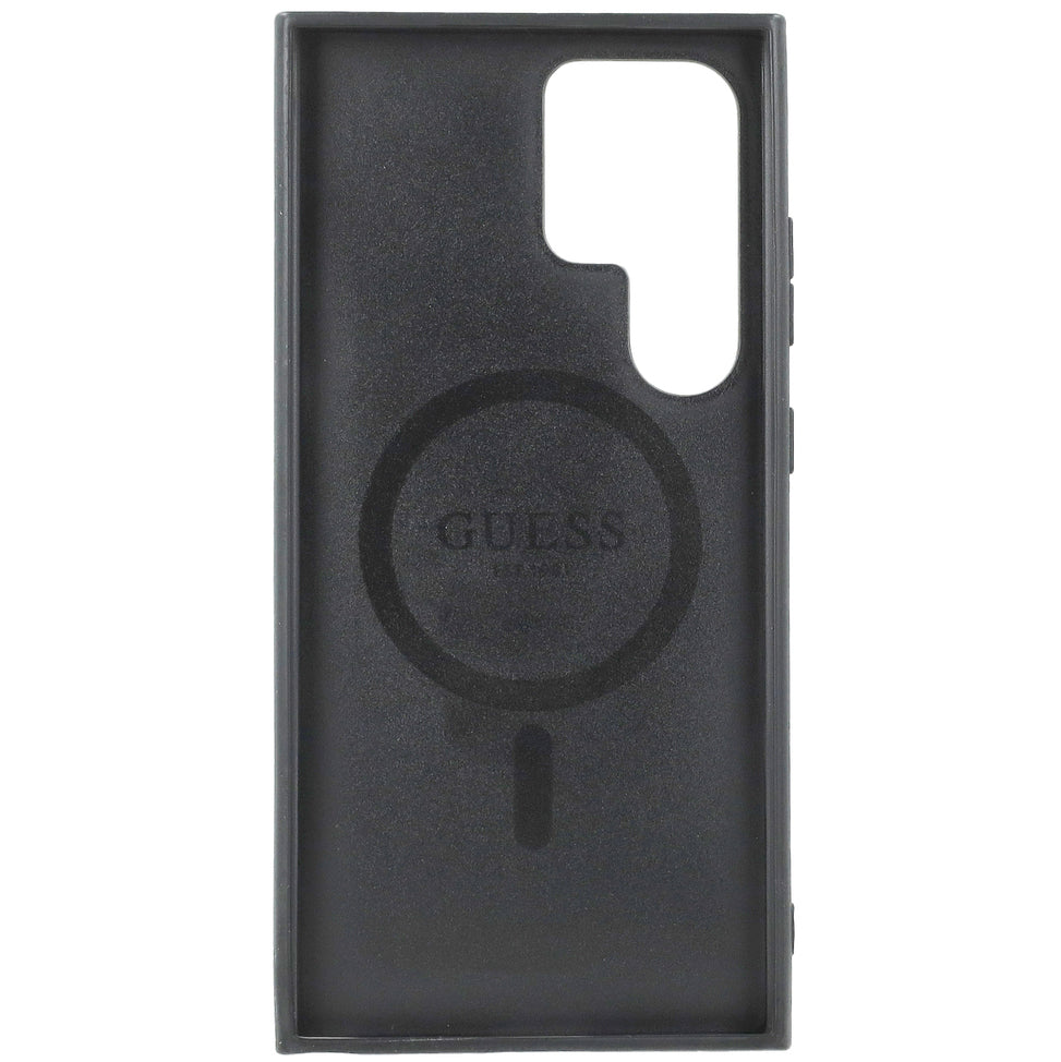 Schutzhülle für Galaxy S24 Ultra, Guess Hardcase 4G Leather Metal Logo MagSafe, Braun