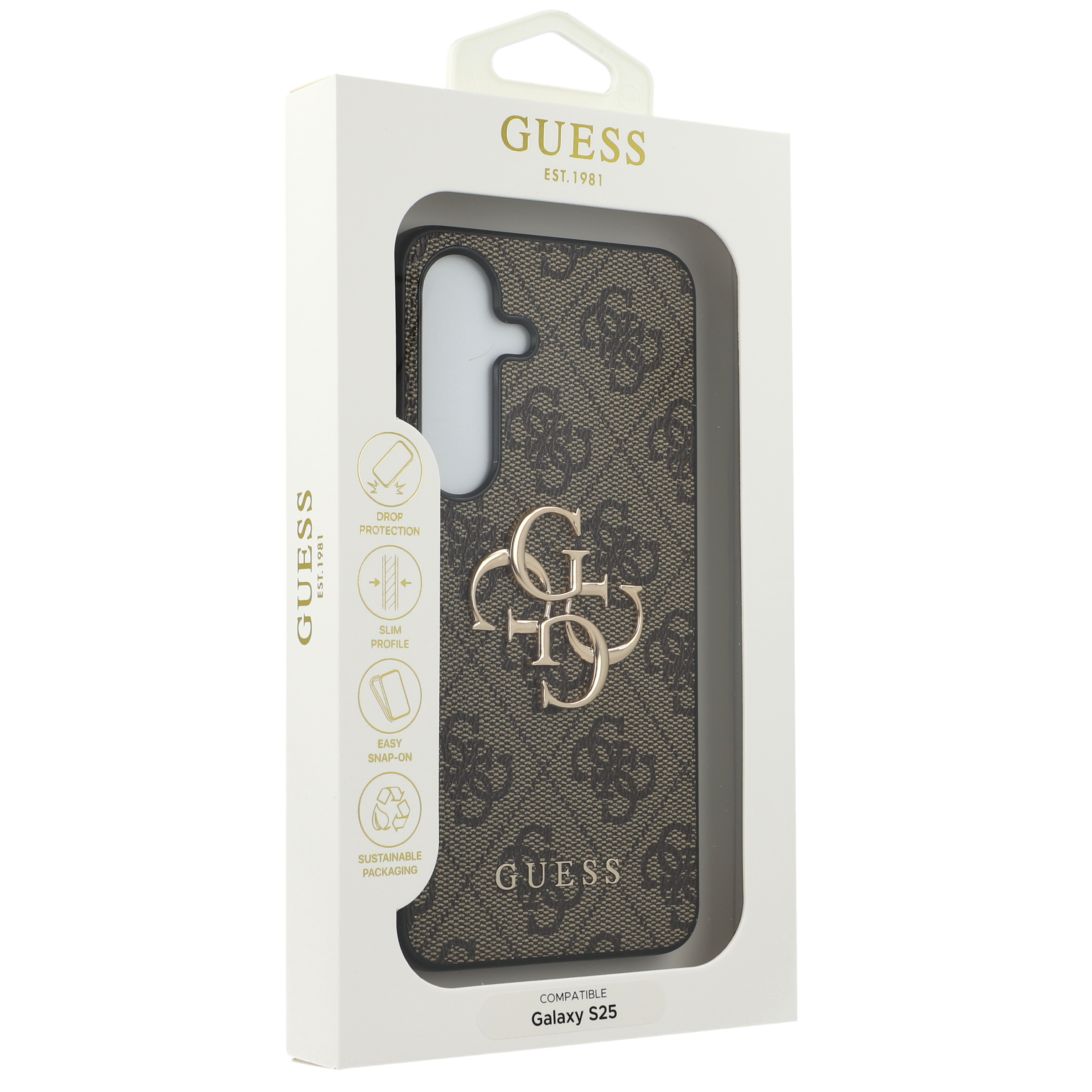 Handyhülle für Galaxy S25, Guess Hardcase 4G Big Metal Logo, Braun