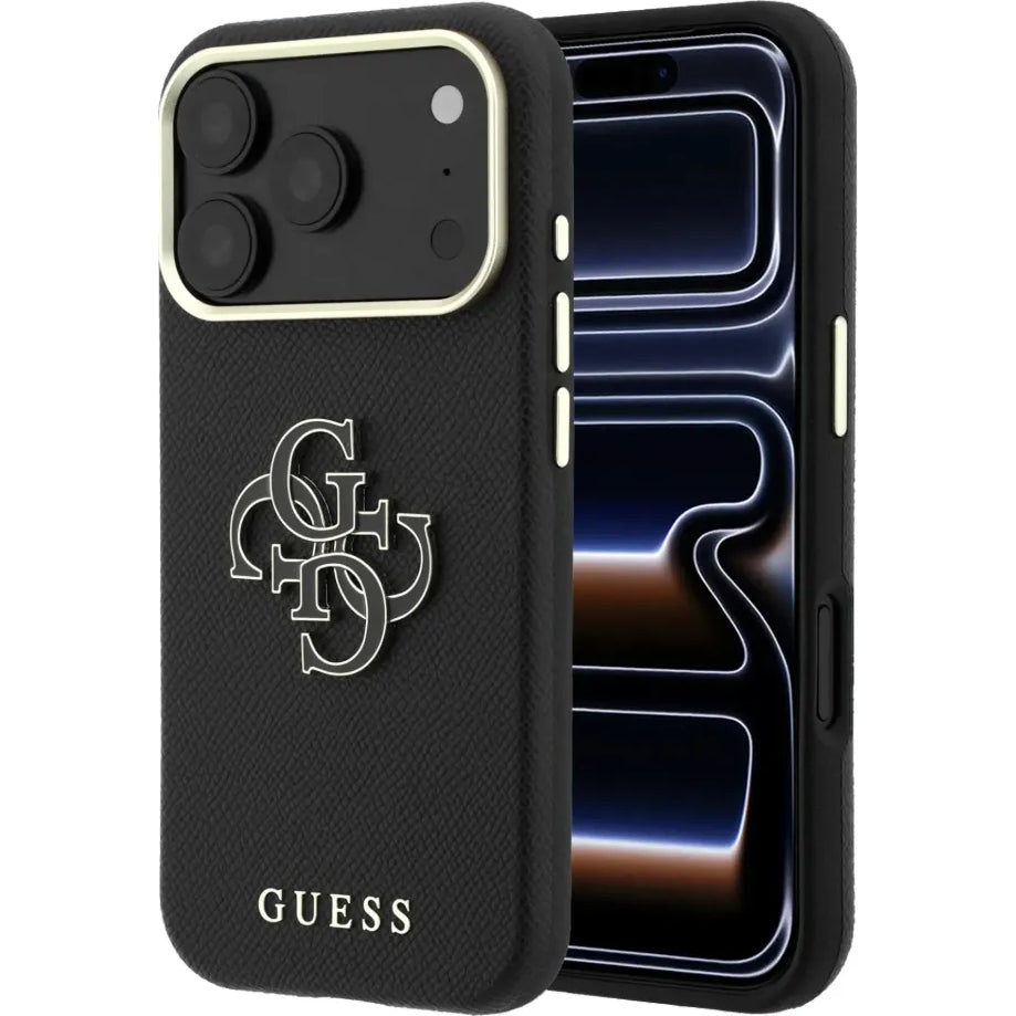 Handyhülle für iPhone 18 Pro Max / 17 Pro Max, Guess Grained & Big Resin Logo, Schwarz