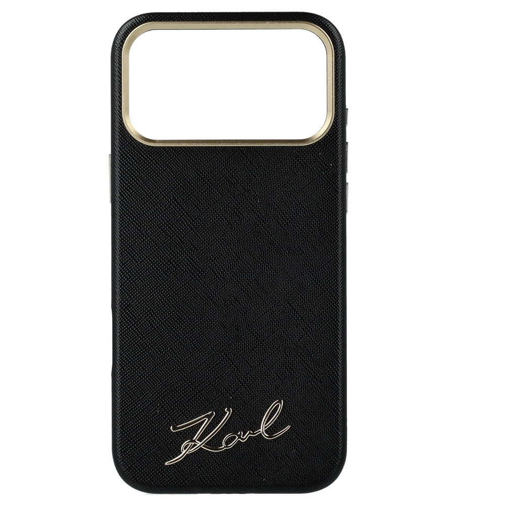 Handyhülle für iPhone 18 Pro Max / 17 Pro Max, Karl Lagerfeld Saffiano Small Script Metal Logo mit MagSafe, Schwarz