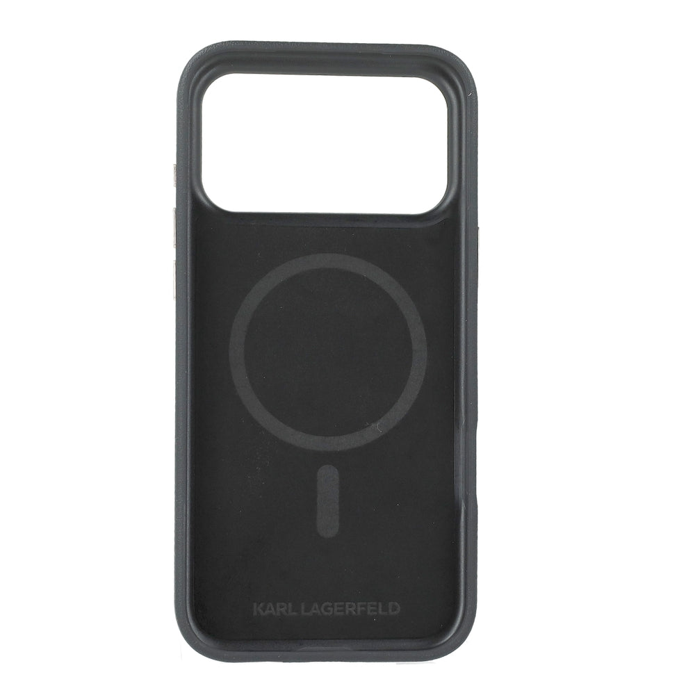 Handyhülle für iPhone 18 Pro Max / 17 Pro Max, Karl Lagerfeld Saffiano Small Script Metal Logo mit MagSafe, Schwarz