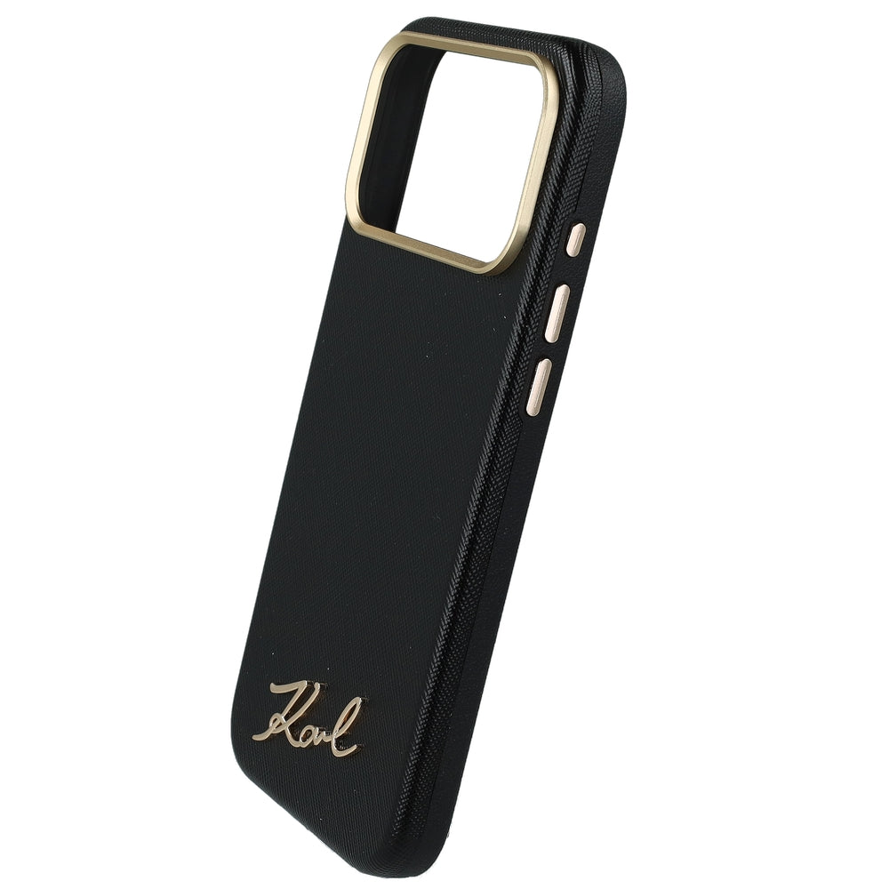 Handyhülle für iPhone 18 Pro Max / 17 Pro Max, Karl Lagerfeld Saffiano Small Script Metal Logo mit MagSafe, Schwarz