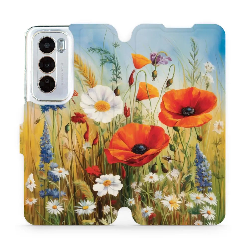 Handyhülle mit klappe für Oppo Reno 12, Mobiwear Book, Wiesenblumen