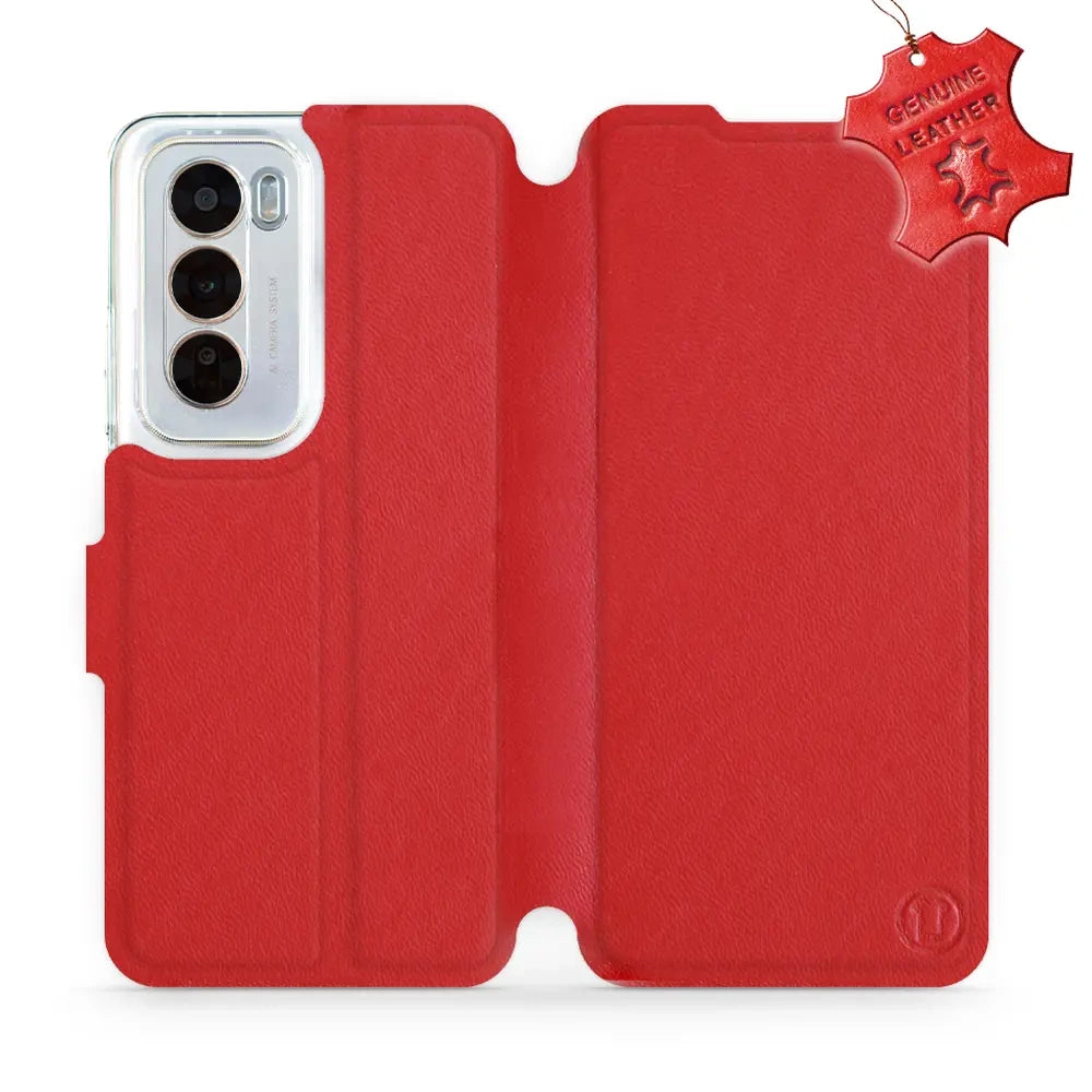 Echtleder Handyhülle für Oppo Reno 12 Pro, Mobiwear Leather, Rot