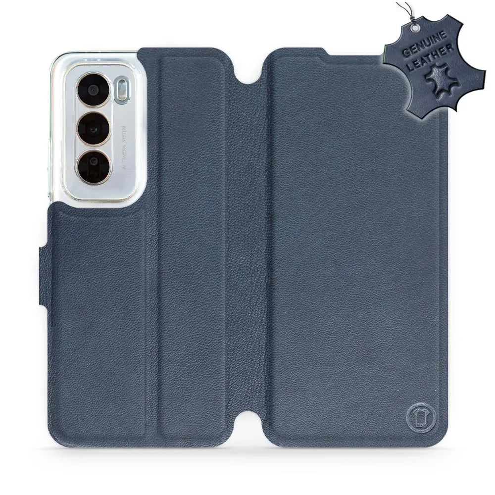 Echtleder Handyhülle für Oppo Reno 12 Pro, Mobiwear Leather, Dunkelblau