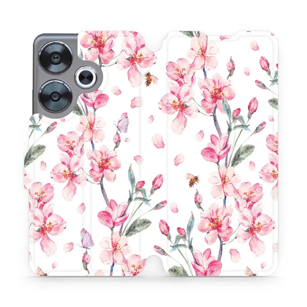 Handyhülle mit klappe für Xiaomi Poco F6, Mobiwear Book, Rosa Frühling
