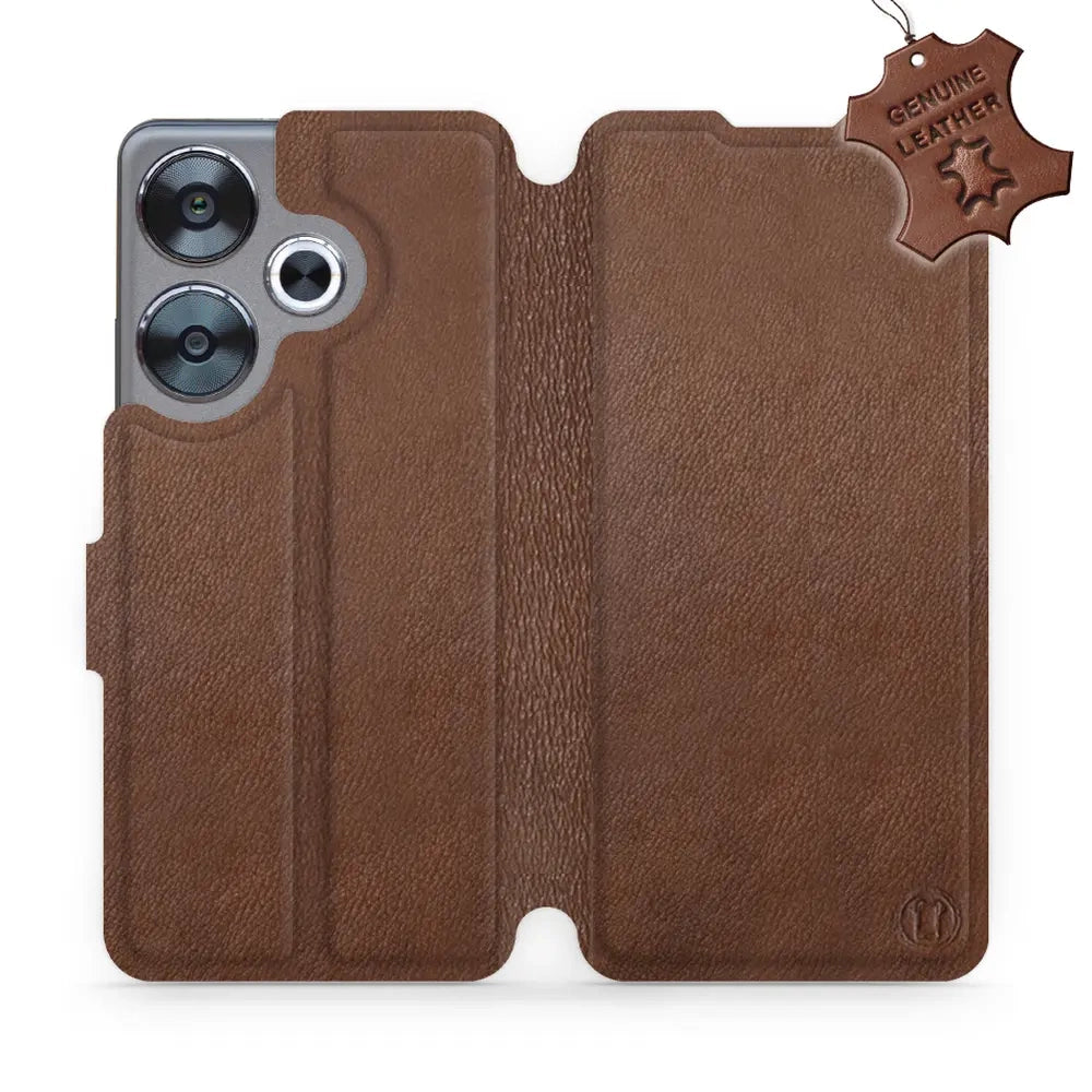 Echtleder Handyhülle für Xiaomi Poco F6, Mobiwear Leather, Braun